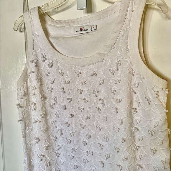 Linen Vineyard Vines Mini.Dress White Scallop Embroidered Shift Nautical in Sz 8 - Picture 8 of 16